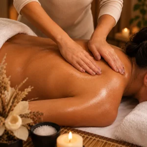 Sessão de massagem sueca realizada por Andrea Reis na MassoReis durante atendimento personalizado de massoterapia terapêutica para relaxamento muscular e recuperação corporal.